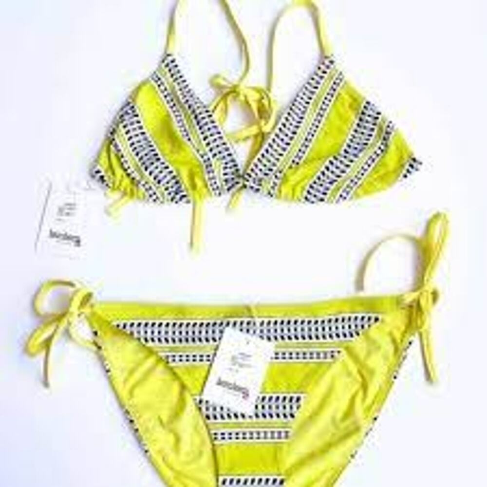 NWT Lemlem Amira Bikini Women's Size XL 2 Pcs Yellow Tie Front String Bottom